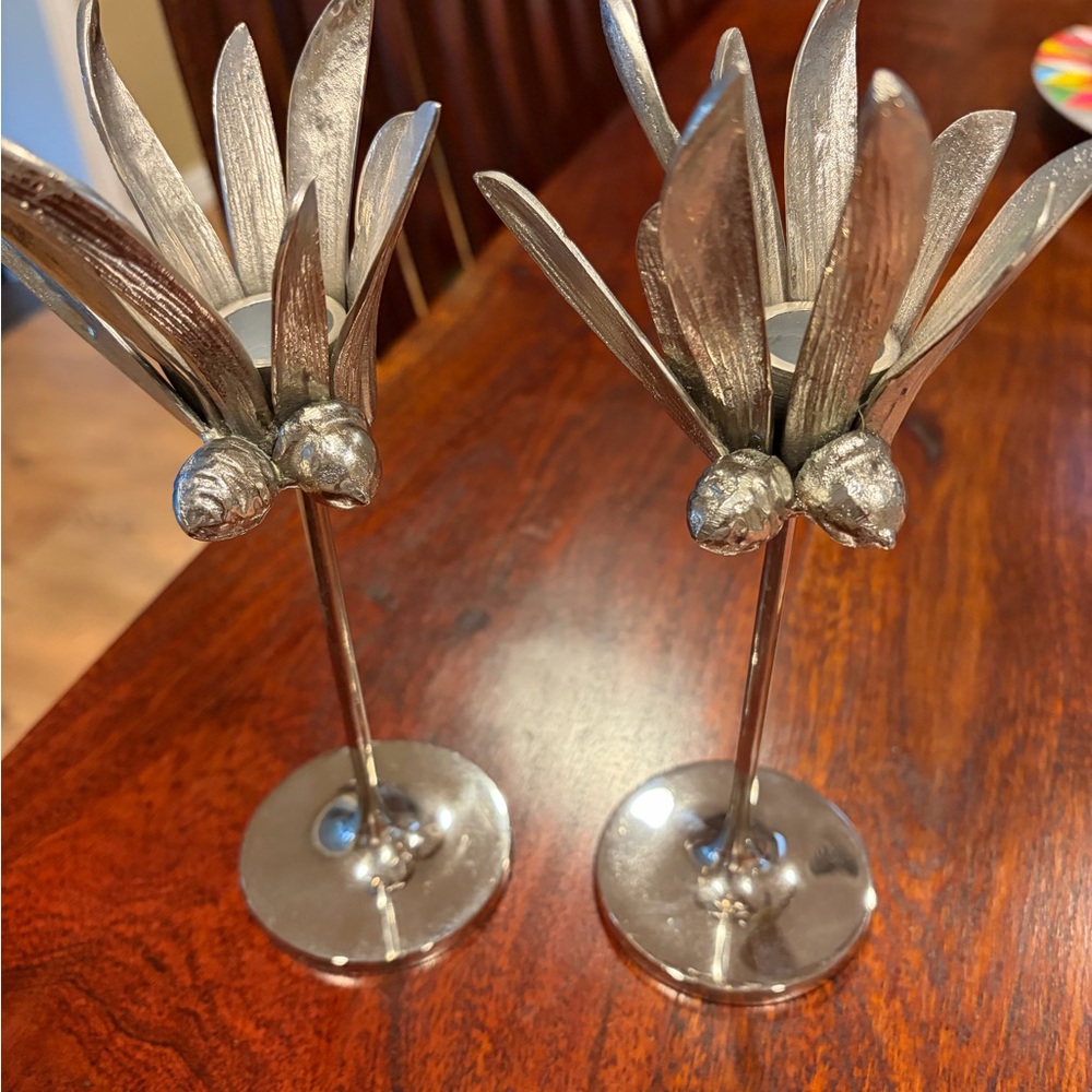 West Elm Silver Leaf Acorn Candle Holders - Picture 2 of 6